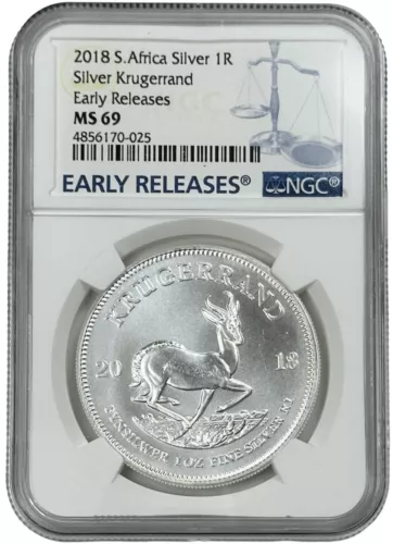 2018 South Africa Silver 1 Rand Krugerrand 1oz Coin NGC MS 69 Early Releases