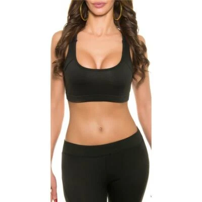 Sexy Crop Sport Top bauchfrei Sportswear Schwarz #T1253 - Bild 1 von 4