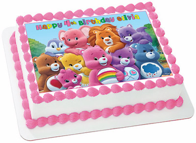 Edible Care Bears Personalized Wafer 1 4 Sheet Cake Topper Image