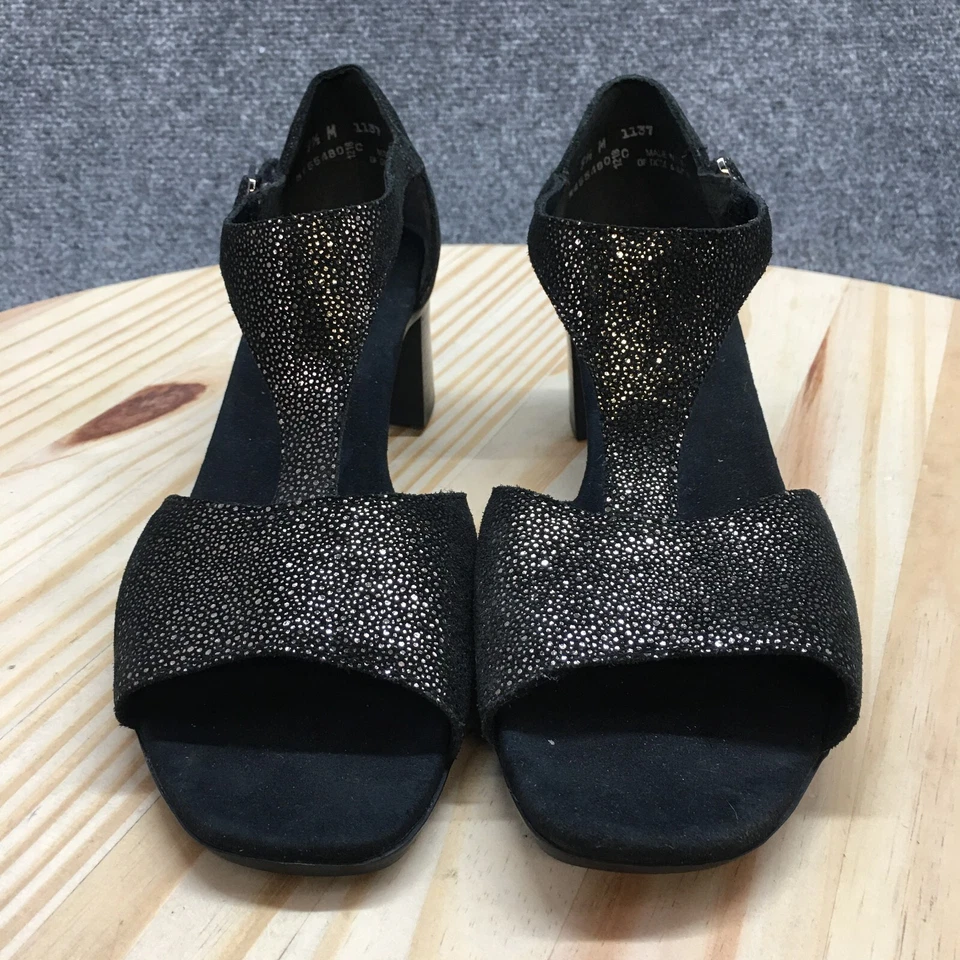 Sandalias Munro para mujer 9,5 M violeta correa en T doradas informales hebilla tacones bloque Foto 4 de 4