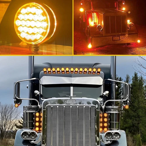 Luces de señal de giro de pedestal de guardabarros redondas ámbar/rojo de doble cara 48 LED para camión - Imagen 10 de 20
