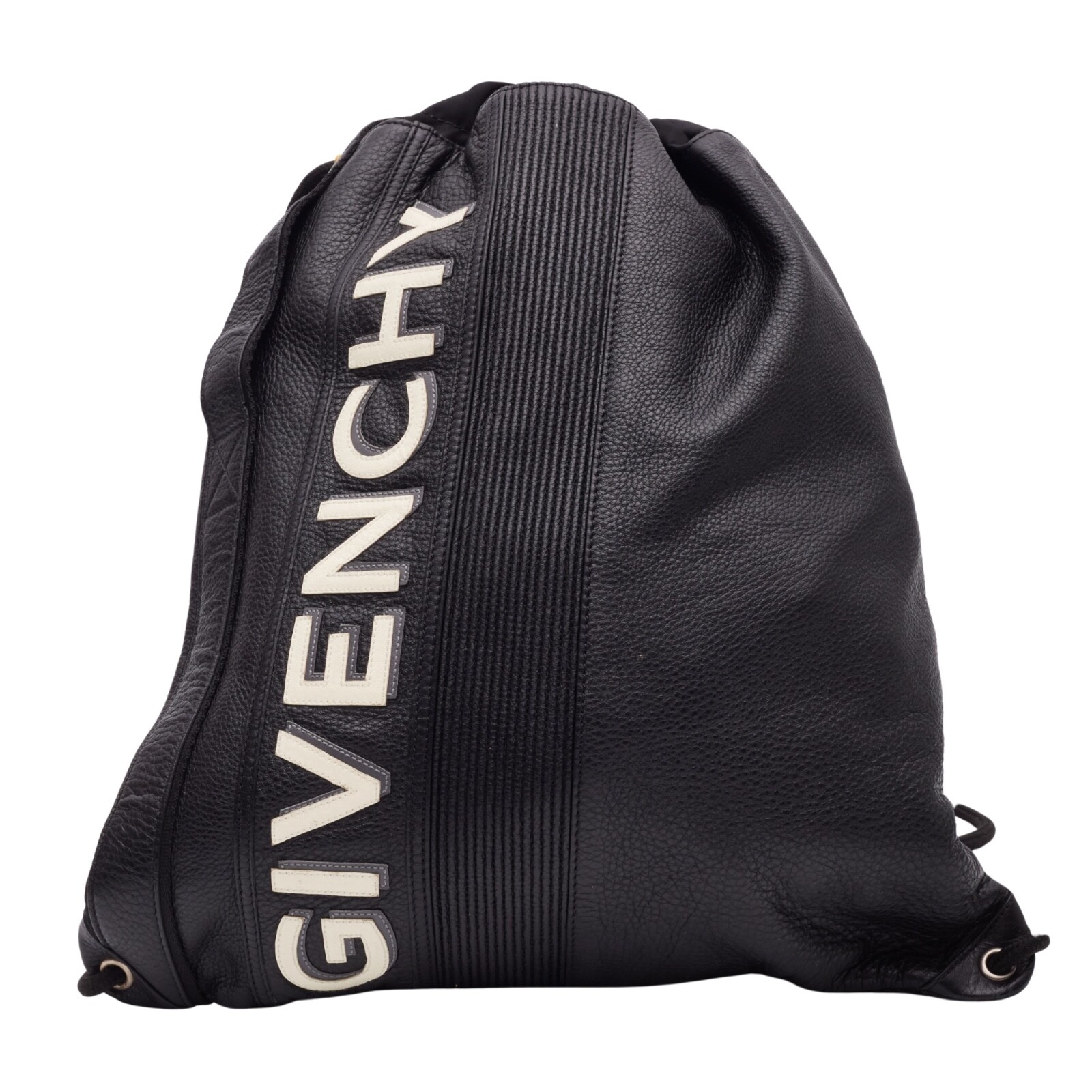 GIVENCHY BLACK LEATHER LOGO DRAWSTRING BACKPACK B… - image 1