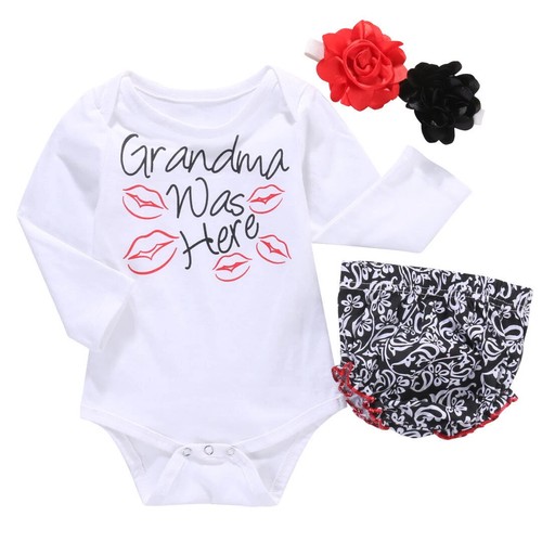 3Pcs Newborn Baby Girl Clothes Cotton Bodysuit Floral Shorts Baby Headband Sets - Picture 9 of 11