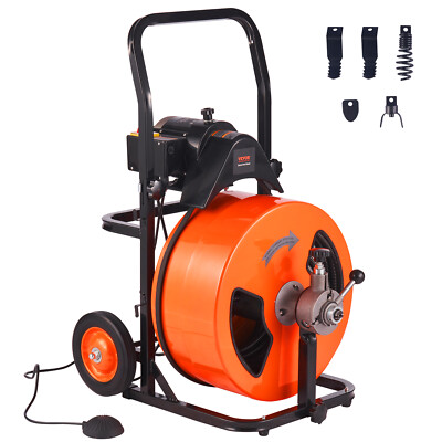 VEVOR Drain Cleaner Machine 100'x3/4'' Snake Sewer Electric Drain Auger Auto Feed