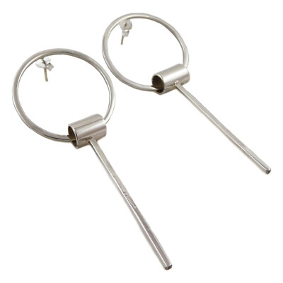 Lange Sterling Silber Statement Ohrringe massiv 925 Kreis und Stab Tropfen Geschenk