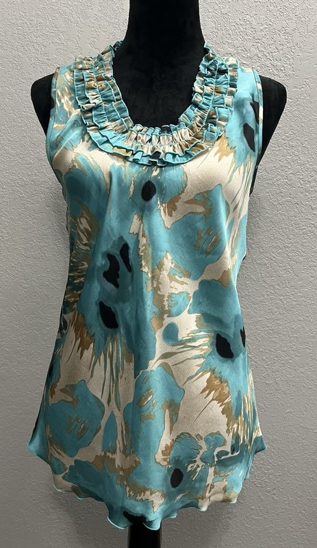 New Directions Floral Print Sleeveless, Ruched Scoop Neck Shirt-Sz Women’s Small