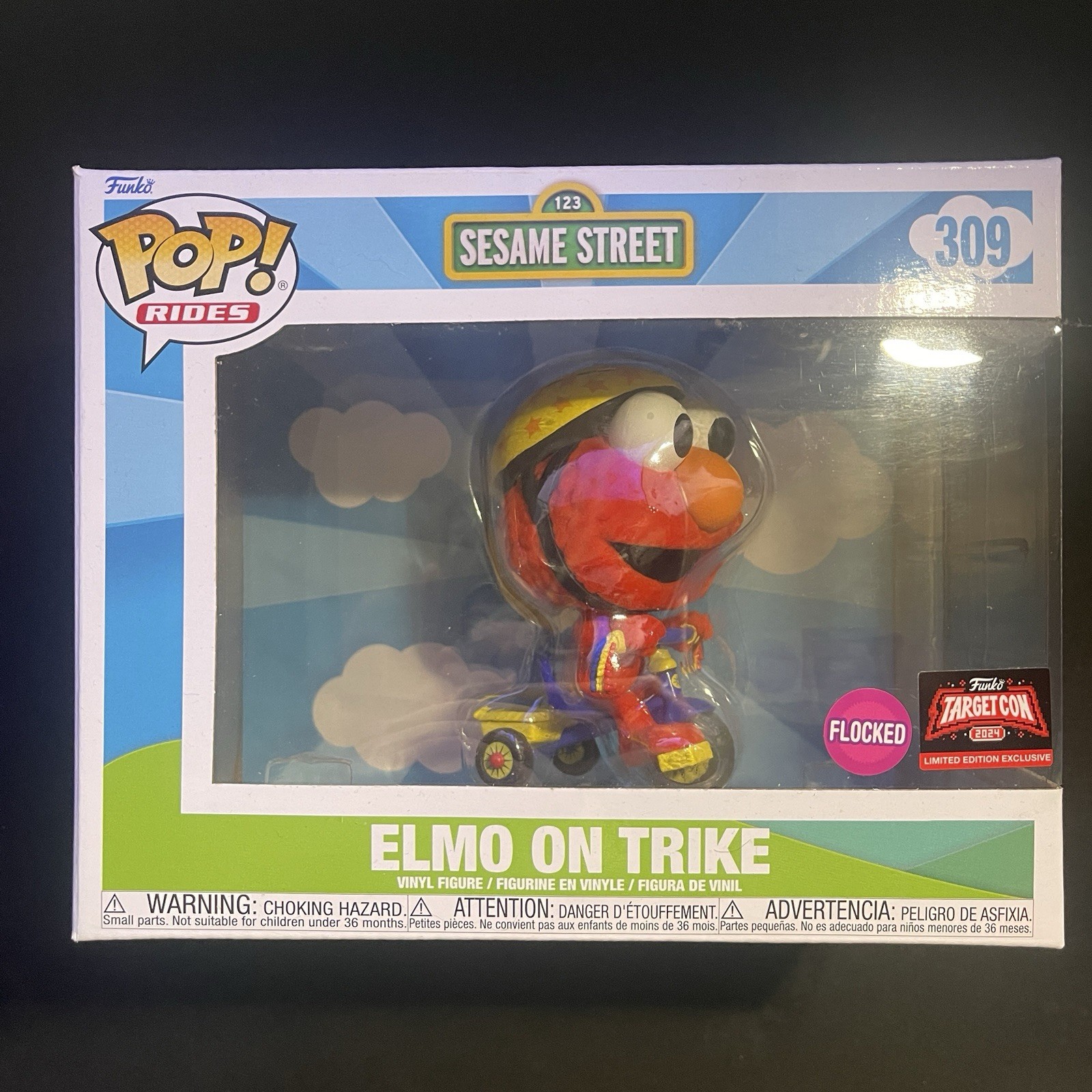 Funko Pop! 123 Sesame Street: Elmo on Trike #309 *Flocked* ('24 Target-Con)