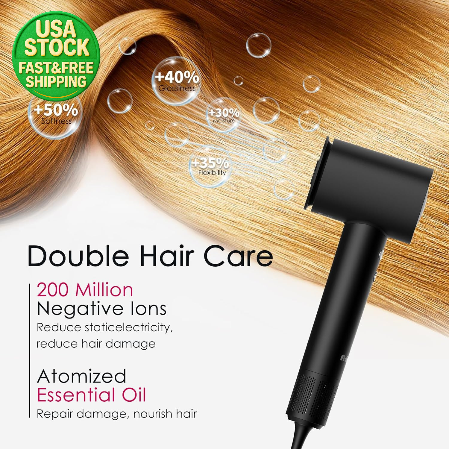 High Speed Ionic Hair Dryer 1500W Brushless Motor Fast Drying Low Noise