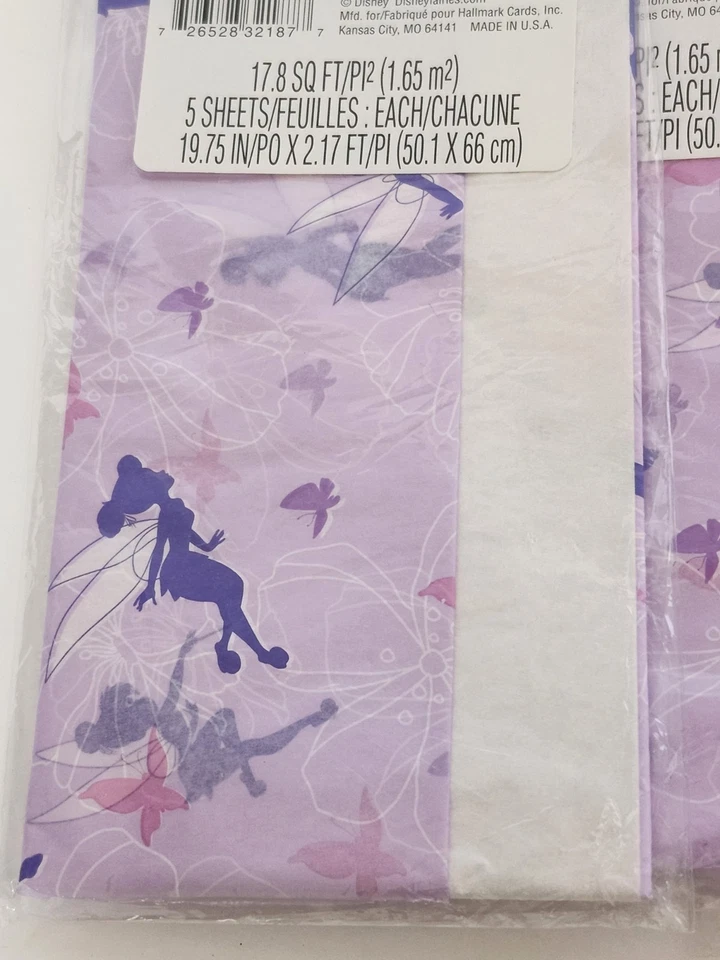 9 Pks 45 Sheets Disney Fairies & Princess Tissue Paper Pink Purple NOS - Image 2 of 3