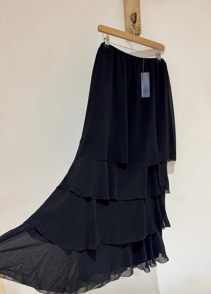 Windsmoor 100% Pure Silk NWT Black Boho Tiered Layered Maxi Midi Skirt Size 14 - Image 3 of 4