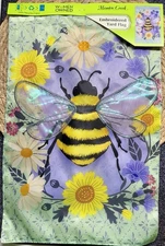 NWT Meadow Creek Embroidered 11” X 8” Bumble Bee Daisy Flowers Garden Yard Flag