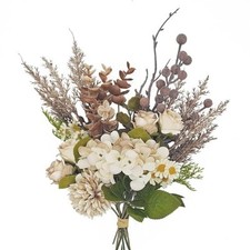 12 inch Small Fake Silk Flowers Bouquet Faux Centerpieces with Roses, Brown