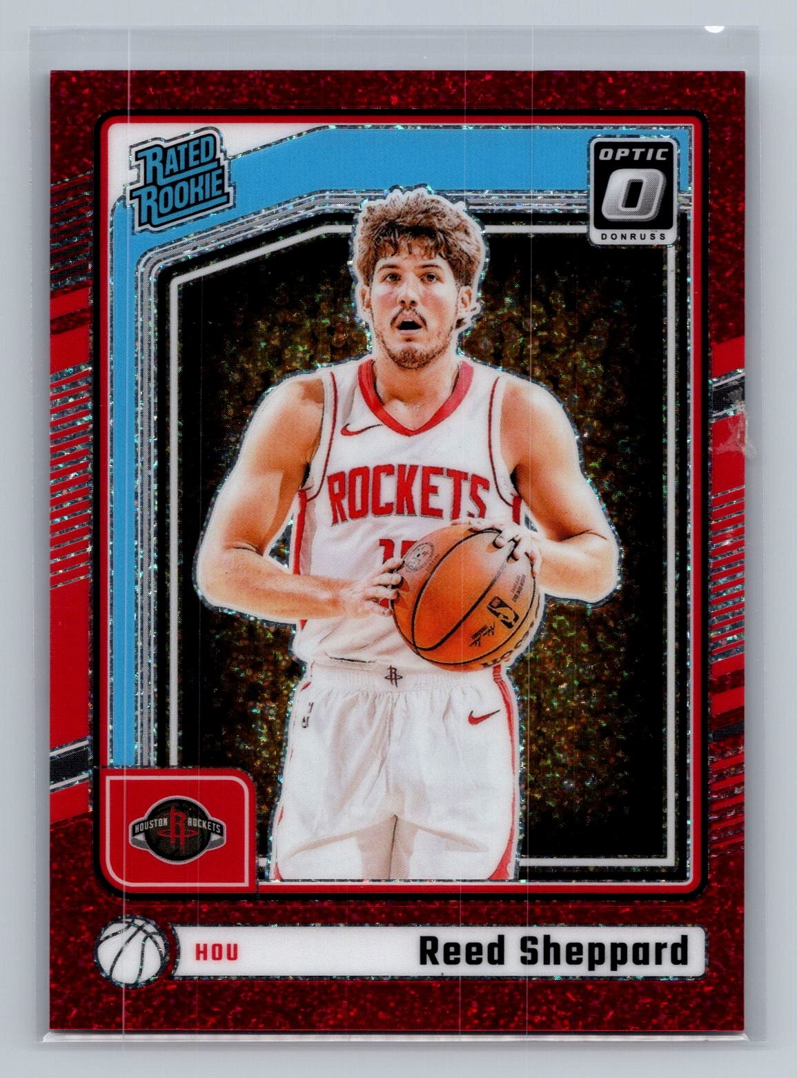 Reed Sheppard 2024-25 Donruss Optic #255 Red Glitter #/75 Rockets