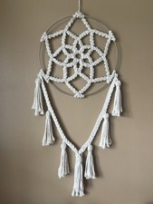 Handmade Macrame Dreamcatcher Wall Hanging with White Tassels
