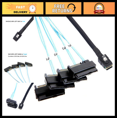 2Pack Mini-SAS to SAS Cable 1M SFF 8087 to 4 SFF-8482 with SATA Power Adapter