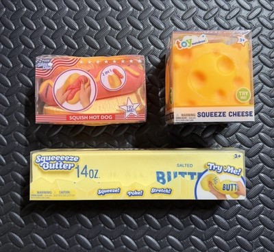 Sunny Days Hot Dog & Cheese & Butter Squeeze Squishy Brand NEW lot Of 3
