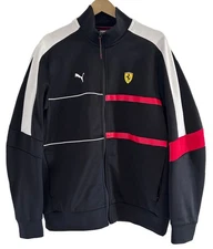 Puma Ferrari T7 Track Jacket Men's Large Black Red Stripes Racing Full Zip EUC