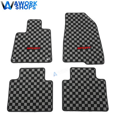 For 18-22 Honda Accord Sedan Floor Mats Carpet Black Gray Checkered w/ Red Sport