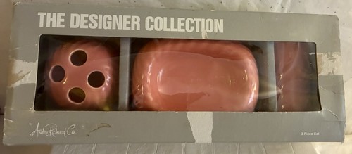 Juego de baño 3 Andre Richard años 80 de colección nuevo en stock cepillo de dientes soporte de jabón taza rosa salmón - Imagen 4 de 9