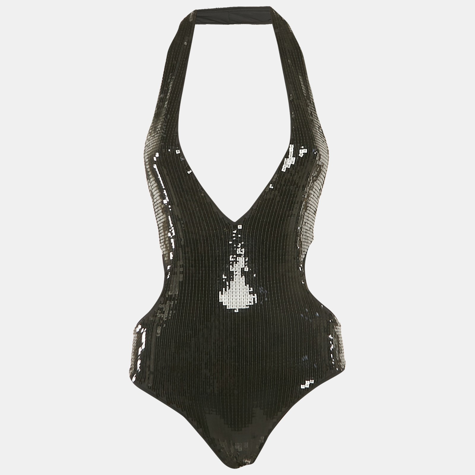 Costume da bagno Saint Laurent Paris nero con paillettes impreziosite in jersey ritagliato XS