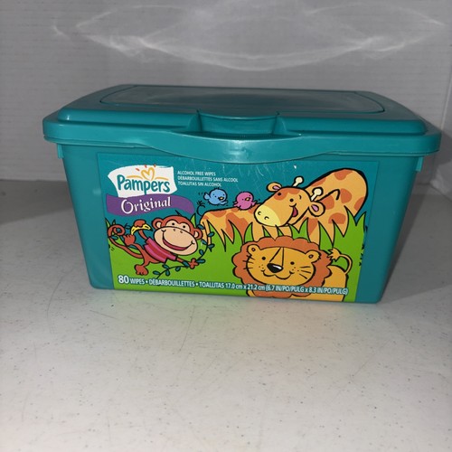 Vintage EMPTY TUB ONLY Pampers Baby Wipes Storage Container Green Jungle Animals
