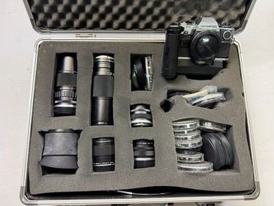 Mint -Olympus OM10 35mm Film Camera Complete Crazy Package! - TESTED