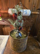 Antique/Primitive/Christmas Style Gingham Decor/Planter 13" Tall X 6.5" Wide. 