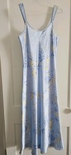 Jones New York M Pale Blue Spag Strap Vneck Silky Nylon Long Nightgown