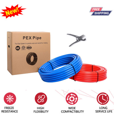 1/2in PEX-B Tubing 200ft Red Blue Pipe NSF Water Plumbing Kit w/ Cutter Tool