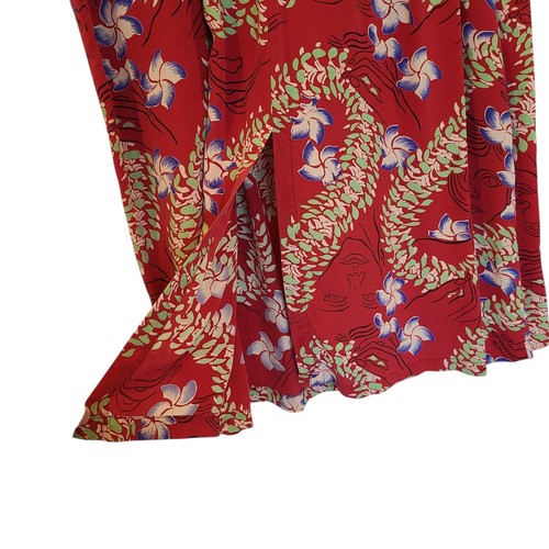 Vintage Avanti 100% Silk Hawaiian Midi Tank Dress Red Floral Face Medium - Picture 6 of 9