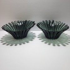    2 Blenko Art Glass Daisy Bowls, 847S in Charcoal  7"  w/ Orig Labels