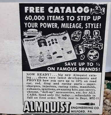#ad Vintage 1959 Almquist Engineering Speed Parts Catalog Print Ad Hot Rod $5.21