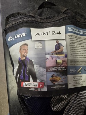 Onyx A/M-24 Inflatable Life Jacket Size Adult 30'' - 52'' Chest Blue, NEW