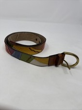 Fossil Vintage Style Patchwork Leather Belt Colorful Boho Western Multi color