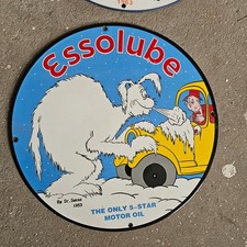 VINTAGE ESSO 5 STAR 1953 OLD US GASOLINE OIL GAS PUMP ENAMEL PORCELAIN SIGN