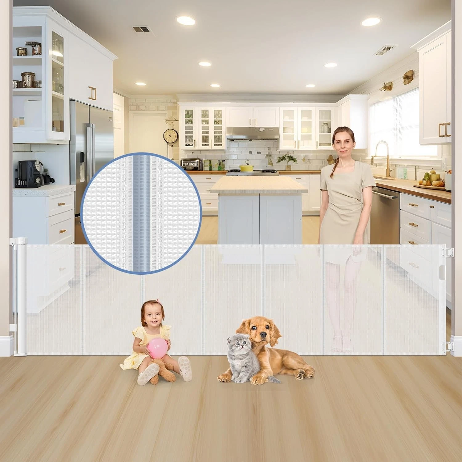 SAIR Reinforced 120 Inch Extra Wide Retractable Baby Gates Extra Wide Baby Gate