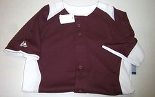 NWT Boys $36 Majestic Cool Base Maroon/White Button Front Baseball Jersey Med 10