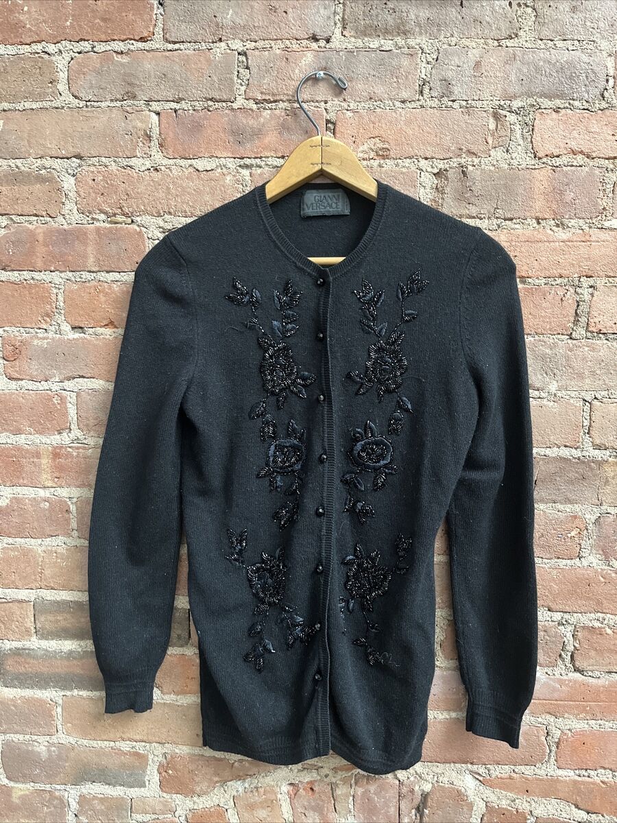 Vintage Gianni Versace Womens Embroidered Cardigan Sweater Vintage Gianni Versace Womens Embroidered Cardigan Sweater