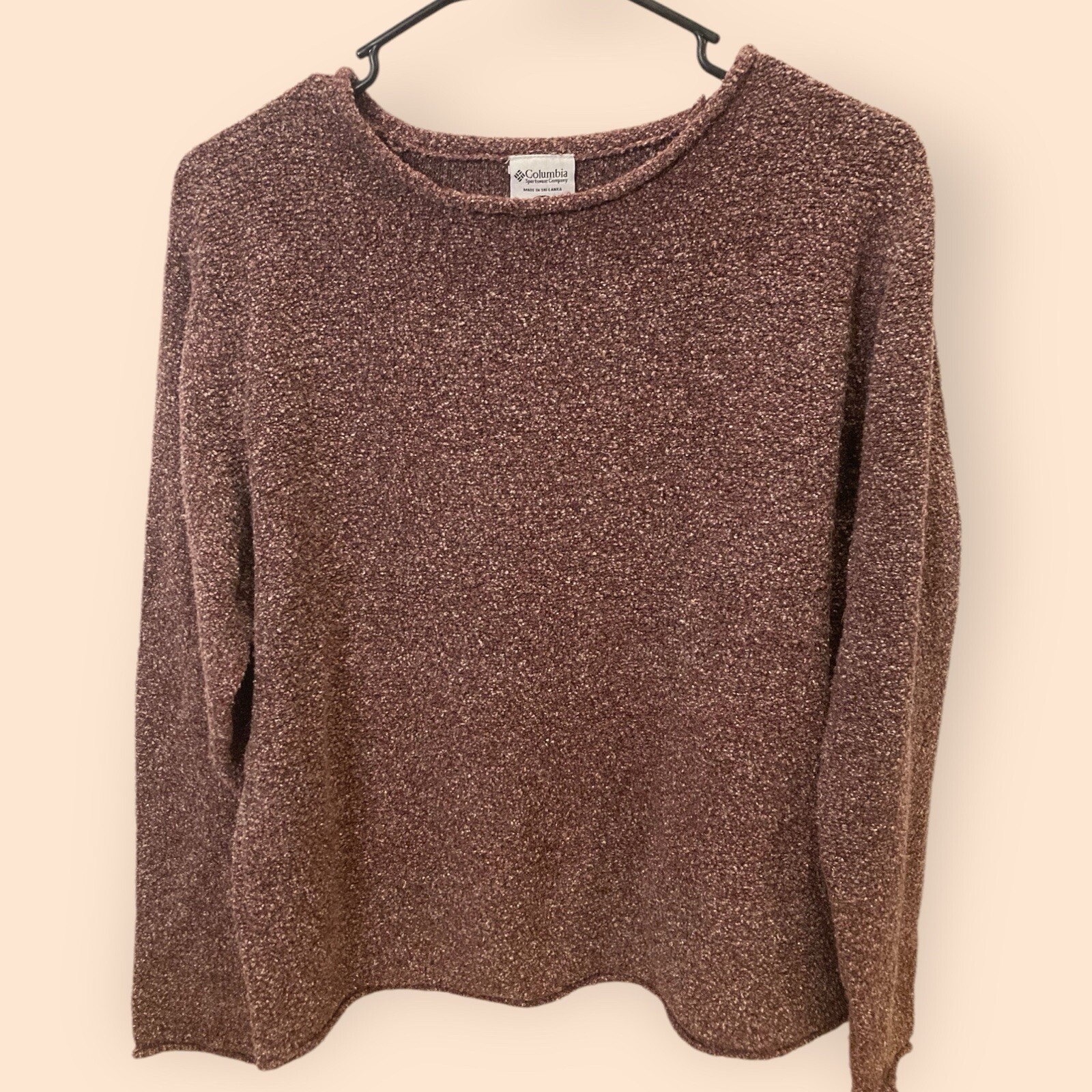 Columbia Women’s Sweater Large Marled Knit Pullover Burgundy Acrylic Blend