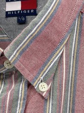 Tommy Hilfiger Vintage Button Shirt Mens L Large Long Sleeve Pink Green Stripes