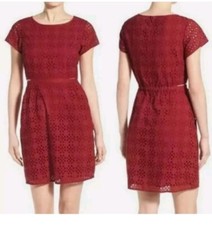 Madewell Womens Burgundy Happening Eyelet Cutout Casual Brunch Shift Dress S