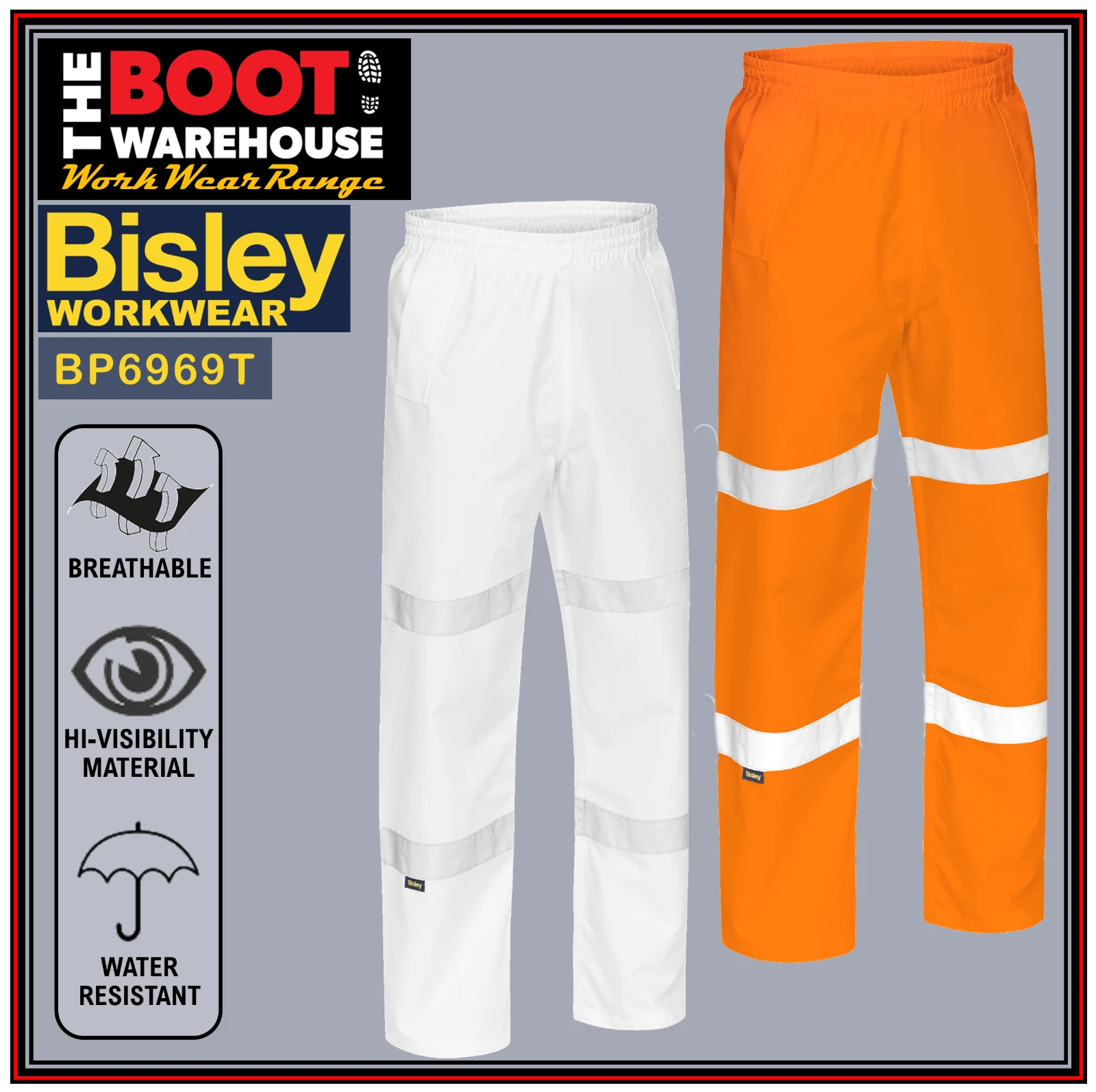 Bisley BP6969T Hi-VIS TAPED SHELL RAIN PANTS Waterproof Lightweight Breathable