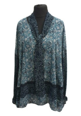 Persona Marina Rinaldi Paisley Print Bluse Blau Multi Größe UK 22 REF CL15