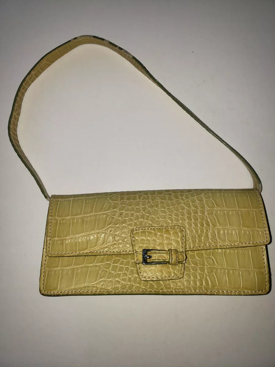 Liz Claiborne Lime Green Shoulder Clutch Faux Gator Bag Ladies Hand Bag Purse