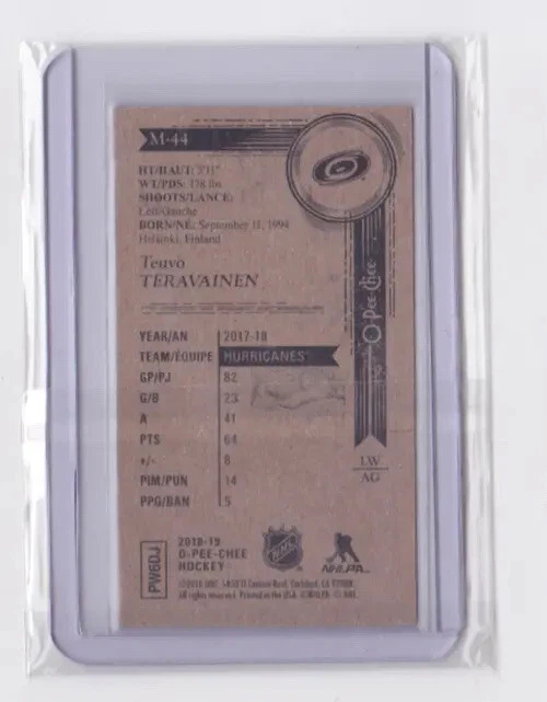 2018-19 O-PEE-CHEE MINI BLACK BORDER PARALLEL TEUVO TERAVAINEN #M-44 HURRICANES - Image 2 of 2