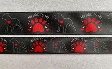Black red I Love my dog Pit bull Grosgrain ribbon 5/8" 7/8"