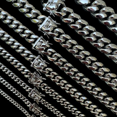 Real Solid Stainless Steel Miami Cuban Link Chain Necklace Box Clasp 4-18mm