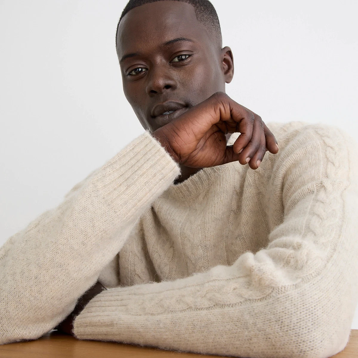 NWT J.Crew 100 Wool Oatmeal Ivory Brushed Cable Knit Sweater Men Shetland Like