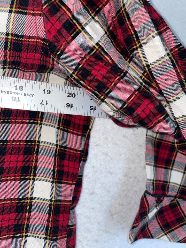 Chaps Women's M 2 Pc Flannel Pajama Set 100% Cotton Red Plaid Long sleeve button - Image 4 of 4