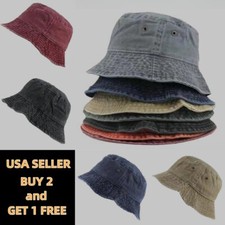 Pigment Washed Dyed Denim Bucket Hat Visor Hu...